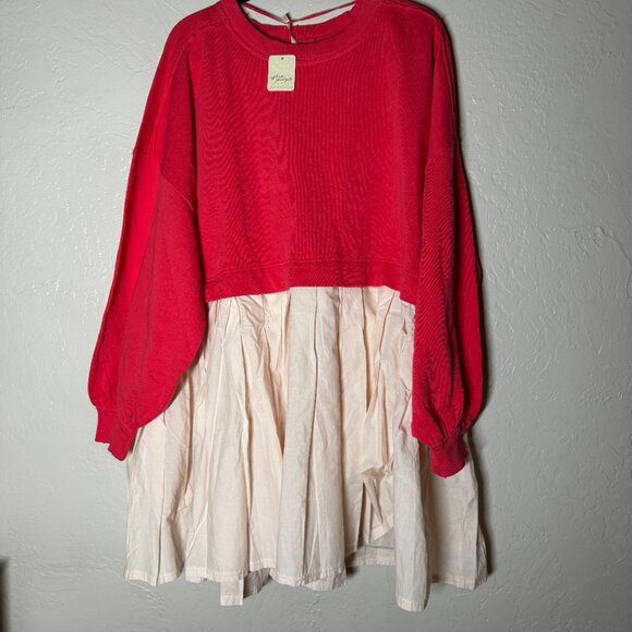 FREE PEOPLE Eleanor Slouchy Watermelon Wedge Combo Sweatshirt Dress Size L NWT - Picture 4 of 7